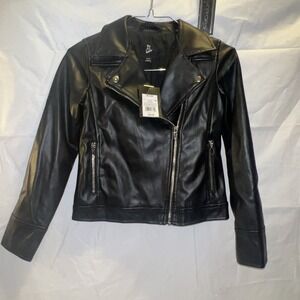 Art Class Girl's Size M (7-8) Faux Leather Solid Moto Jacket Black
